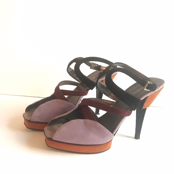 Prada Shoes - Prada Suede Platform Heels Sandals 40 Strappy Shoe